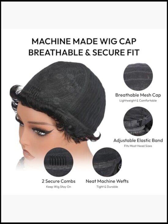 Short Curly Pixie Wig Human Hair Ready To Wear Glueless With Bangs 6 Inch main image 6